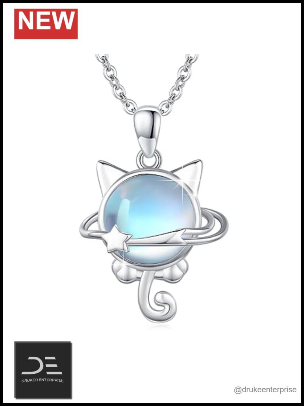 925 Sterling Silver Moonstone Cat Pendant Necklace Gift for Women